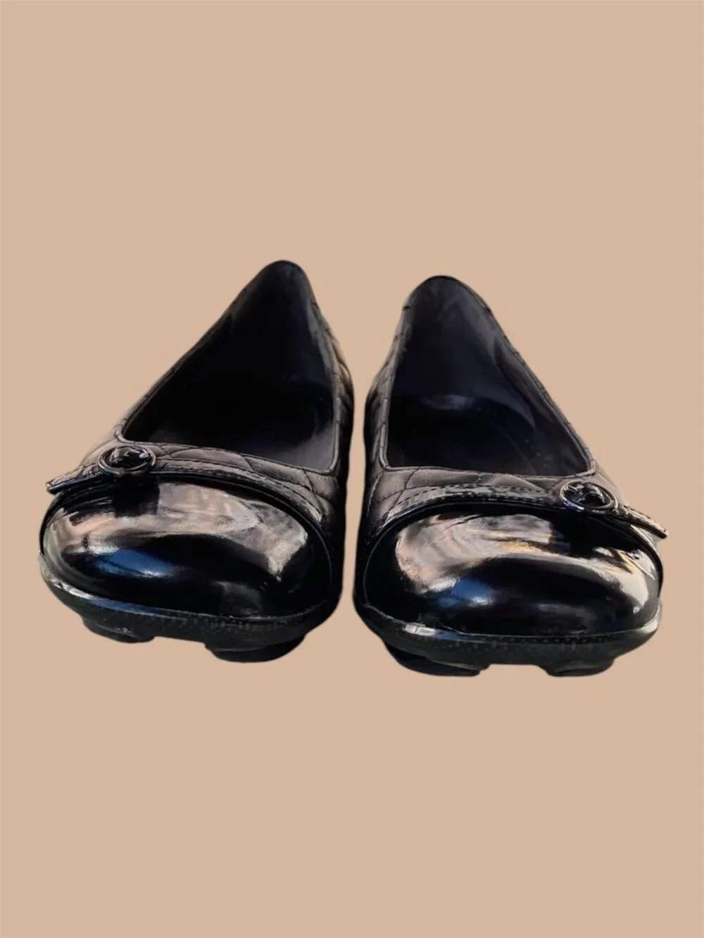 ASGI Quilted Cap Toe Black Leather Comfort Flats